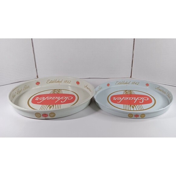 Schaefer Beer Serve Tray Lot Round Metal Vtg 12" 13" Inch Bar Breweriana Decor - Picture 11 of 12